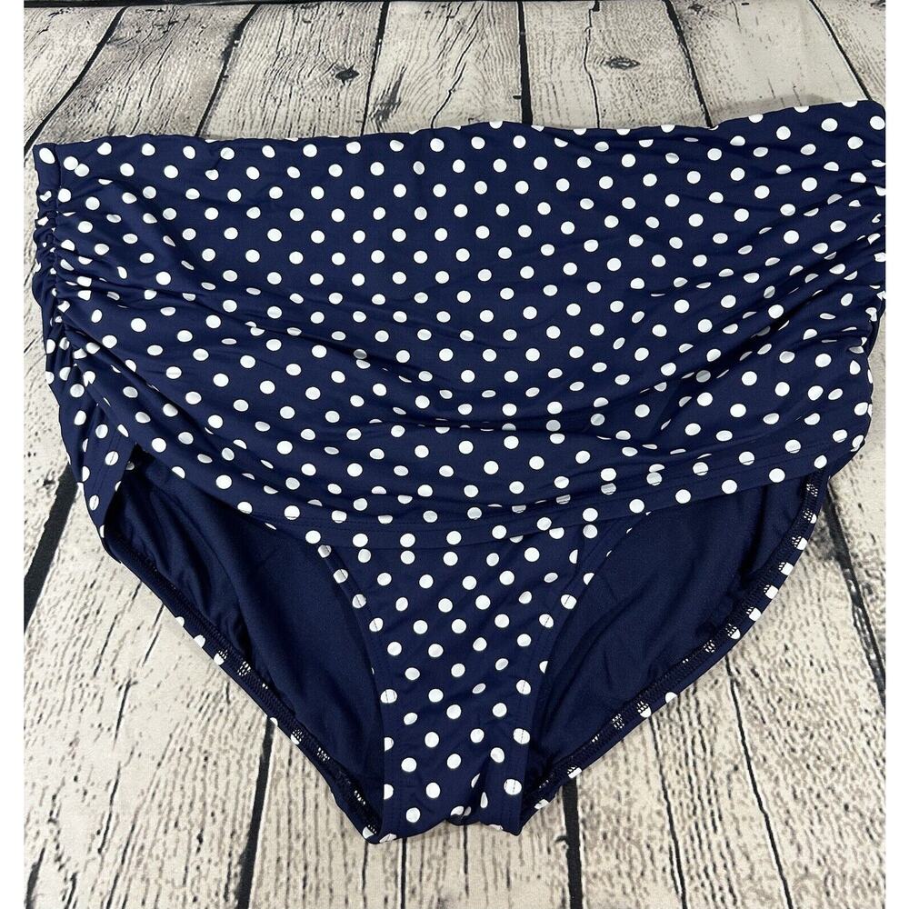 Land’s End Women’s Navy Blue Polka Dot Swim High Waist Bikini Bottoms Size 18